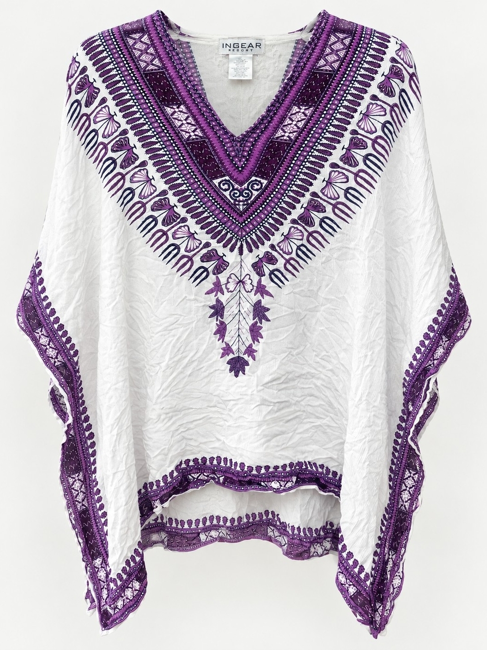 INGEAR White Tunic with Purple Embroidered V-Neck